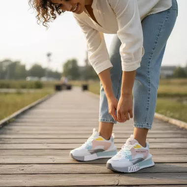 Adidasi dama casual albi cu roz CL2312 N11-1